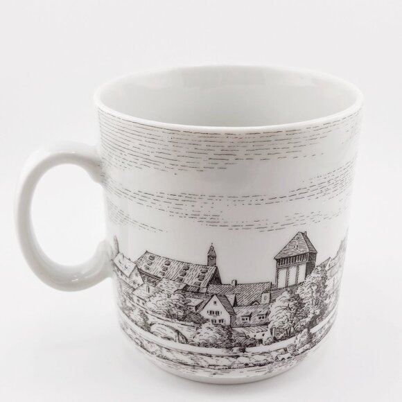 VINTAGE Ulm Danube River German cityscape image white black ceramic mug teacup - Picture 4 of 12